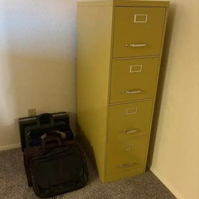 4-Drawer File Cabinet + Vintage Samsonite Hard Shell Briefcase + Laptop Bags