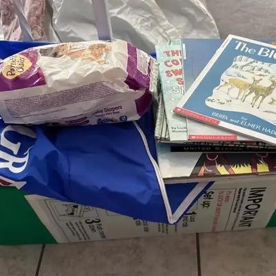 Colorful  Theme Graco Pack N Play Playpen & Childrens Books & Size 4 Diapers