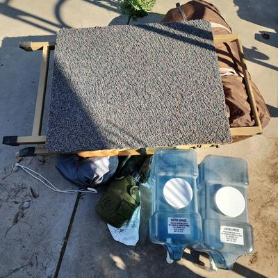 Get Outside With Camping Gear - (3) Tents In Bags, Folding Hunting Platform, Canteen, 2 Water Jugs