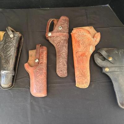 Vintage Ornate Leather Western-Style Holsters - Black (2) & Brown (3), Right & Left Handed