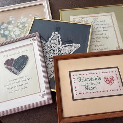 Framed Wall Art - Cross Stitch, Lace, Friendship & Floral Themes