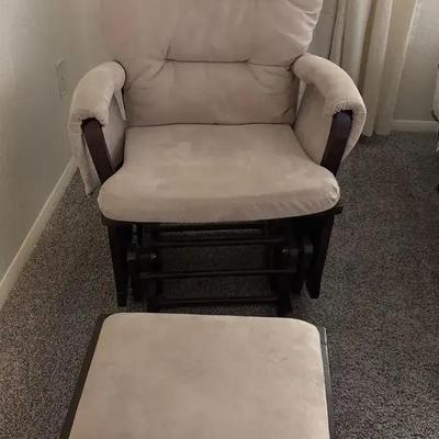 Beige Glider & Ottoman - Rocking Chair Setup for the Nursery