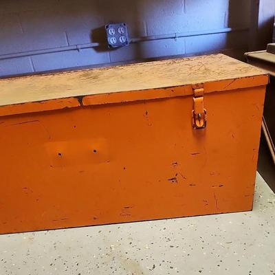(2) Heavy Duty Metal Storage Containers - Large Rectangle, Orange & Red