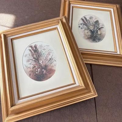 (2) Gold Framed Floral Prints by Marlene Lewis