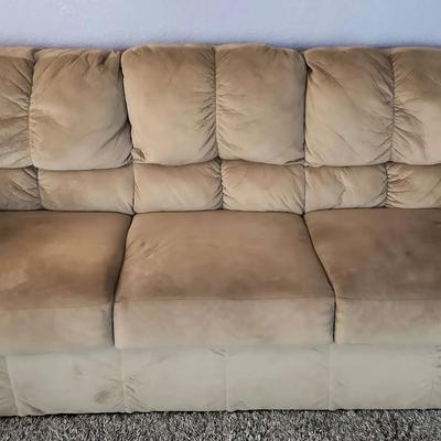 Soft & Comfy, Large Tan / Light Brown Microfiber Sofa Couch, 7 Ft Wide X 34" 