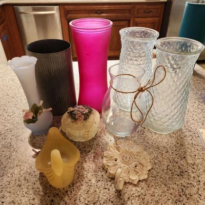 Cute Glass Flower Colored & Clear Vases & Decor - White Wall Hook & More