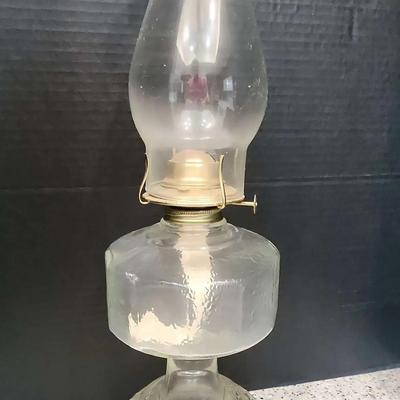 Magestic Vintage Oil Lamp - Clear Glass, With Shade & Wick, 19" Tall, 6 1/2" Diam Base