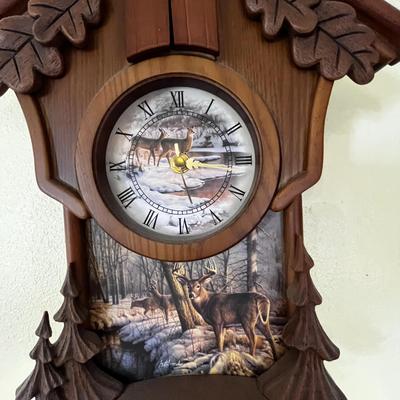 Bradford Exchange Whitetail Deer Gathering Cuckoo Clock - Hand Painted