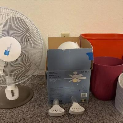 Housewares - Hampton Bay 32” Ceiling Fan, Living Accents Oscillating Fan, Trash Cans & Night Lights