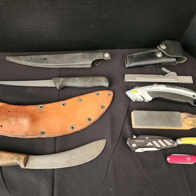 Vintage Knives - Ornate Leather, Box Cutter, Sharpeners