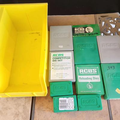 RCBS Reloading Die Sets - (10) Different Sized Case Supplies Tools & (1) Yellow Storage Bin