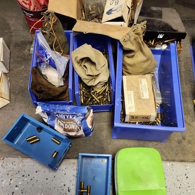 Assorted Mystery Ammunition Shells / Casings Includes Storage Bins & Supplies