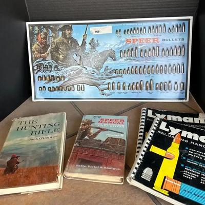 Speer Trapper Metal Sign &Book: The Hunting Rifle By Jack O’Connor, Speer Manual For Reloading Ammo