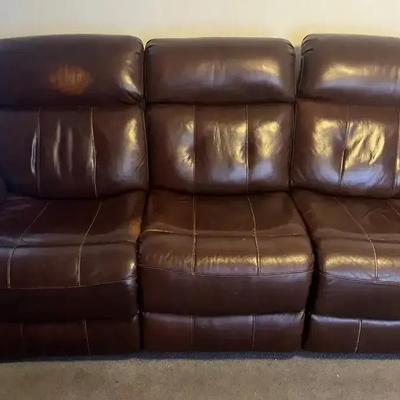 Very Nice Brown Leather Double Recliner Sofa Couch