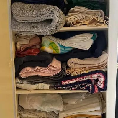 Cupboard Full of Bathroom and Bedroom Linens - Bath Mats, Towels