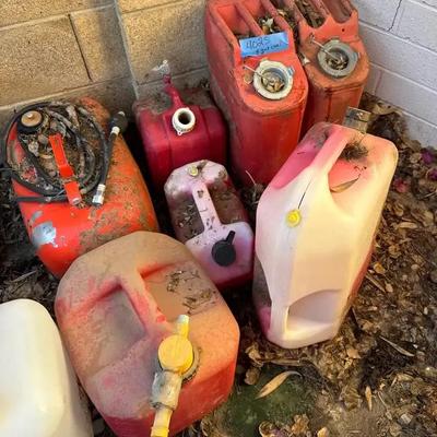 Assortment of Metal & Plastic Gas Cans - Various Sizes