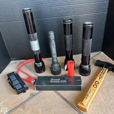 Light it Up! Many Flashlights & Honey Do Hammer Decor - 3 Mag-lites, 1 Cabelas, Fluorescent And More