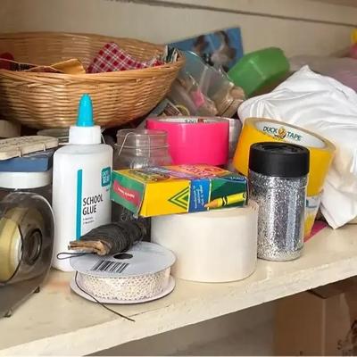 Mystery Arts & Craft Shelf - Paper Cutter, Tape, Bungee Cords, String & More