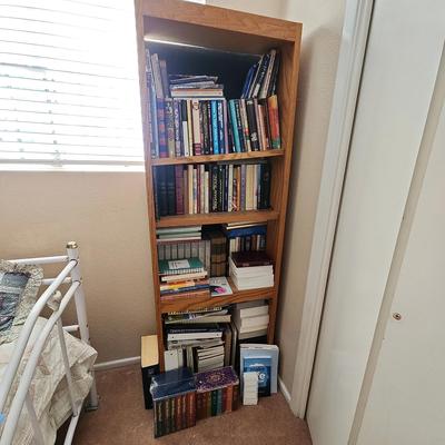 Tall 4 Shelf Wooden Bookcase Full Of Books - Mixed Topics - Religious, LDS Latter Day Saints & More
