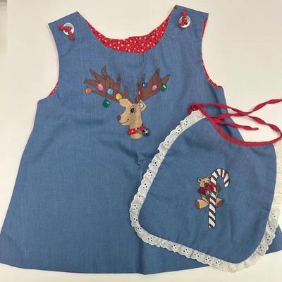 Adorable Vintage-Style Holiday Dress and Bib Set