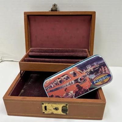 Vintage Jewelry Box and Fossil Tin