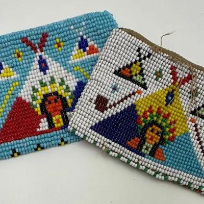 Vintage Hand-Beaded Coin Purses (Native American Style Tipi Design)