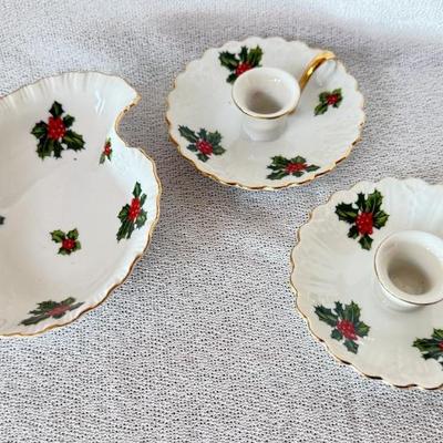 Sale Photo Thumbnail #49: Vintage Lefton Holly Berry Porcelain Dish Set 