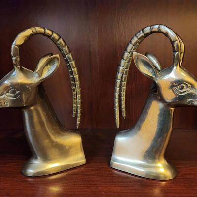 Brass Ibex Head Bookends