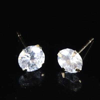 14k Yellow Gold CZ Stud Earrings