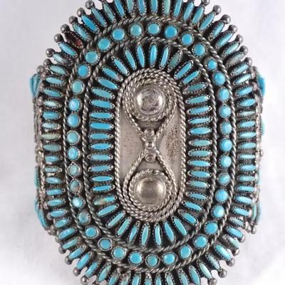 Blue Turquoise & Sterling Silver Wide Cuff Bracelet By S.M. Bahe- Navajo (Diné) Silversmith (92.2g)