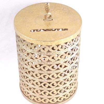 Mid-Century Modern (MCM) Gold Tone Tower Coin Still Bank