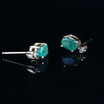 14k Yellow Gold Emerald & Diamond Earrings – Emerald Cut (1.4g)
