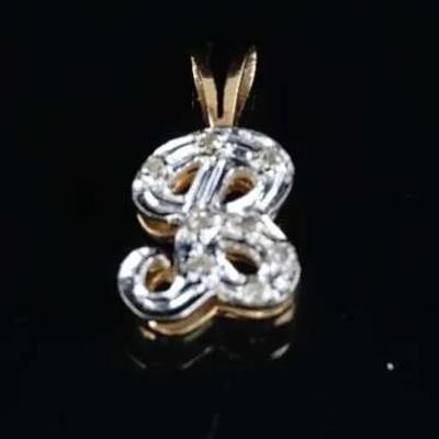 14k White & Yellow Gold "B" Initial Pendant with Diamond Accents