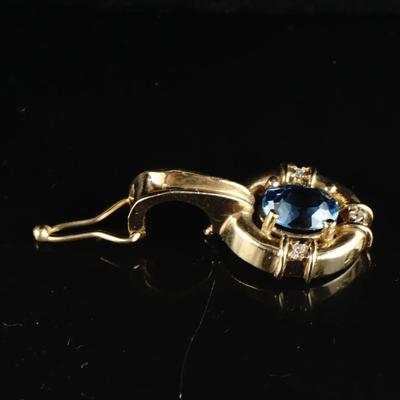 14k Yellow Gold Blue Topaz Pendant with Diamond Accents (4.5g)