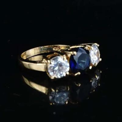 Blue Sapphire & CZ Costume Ring – Size 5