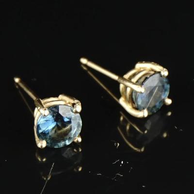 1.40 CTW Blue Topaz Stud Earrings - 14k Yellow Gold - 1.1g