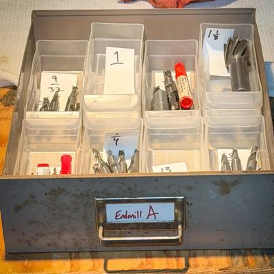 Machine Shop Tool Drawer Labeled "Endmill A: