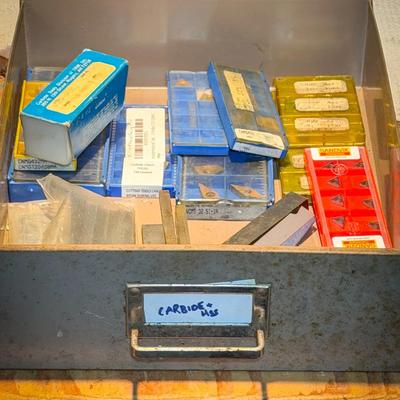 Machine Shop Tool Drawer Labeled "Carbide + HSS"