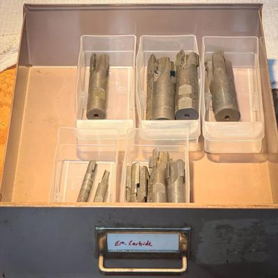 Machine Shop Tool Drawer Labeled "Em. Carbide"