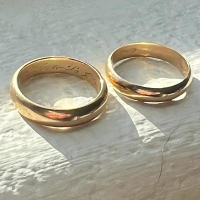 Two Gold Band Rings 14k And 10k