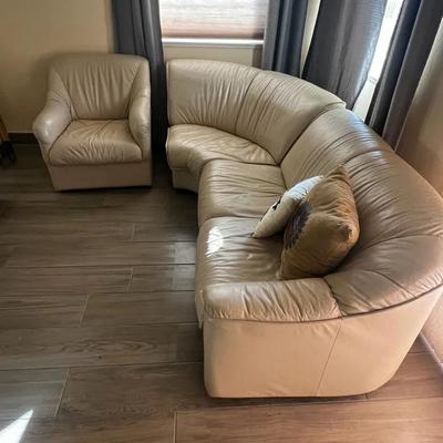 Small Faux Leather Sectional Sofa And Chair