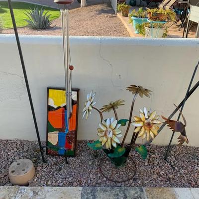 Wind Chimes, Hanging Patio Decor, And Metal Flowers