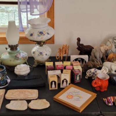 Sale Photo Thumbnail #57: Hurricane Lamps and beaded purses