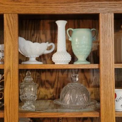 Sale Photo Thumbnail #83: Red Wing pedestal vase, milk glass and other glassware