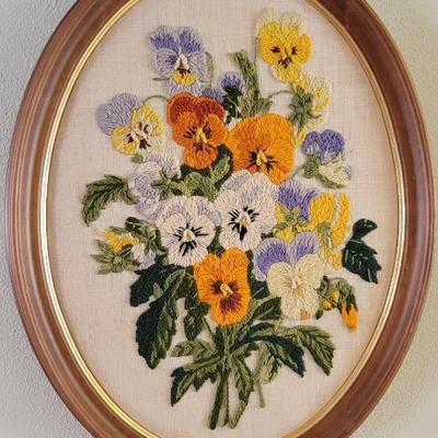 Sale Photo Thumbnail #79: Vintage framed Crewel embroidery piece