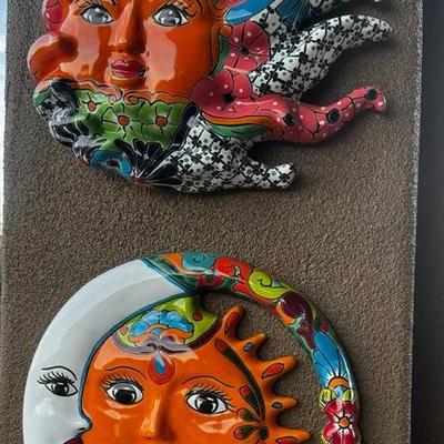 Talavera Wall Mounted Pottery: Sun And Moon