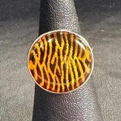 .925 Sterling Silver 'Tiger Print' Ring, Size 6 