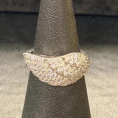 .925 Sterling Silver 'Angel Wing' CZ Pave Ring, Size 6 
