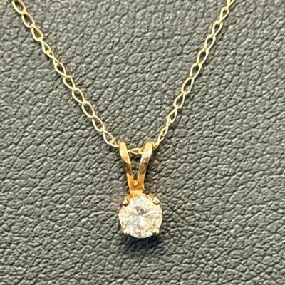 14K Gold 18” Curb Chain W/Diamond Pendant (Broken)