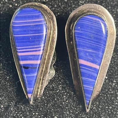 .925 Sterling Silver Lapis Style Clip On Earrings
